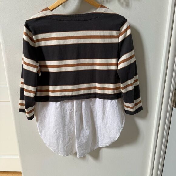 Veronica Beard Bertie Cotton Layered Top in Charcoal Multi M - Picture 13 of 14